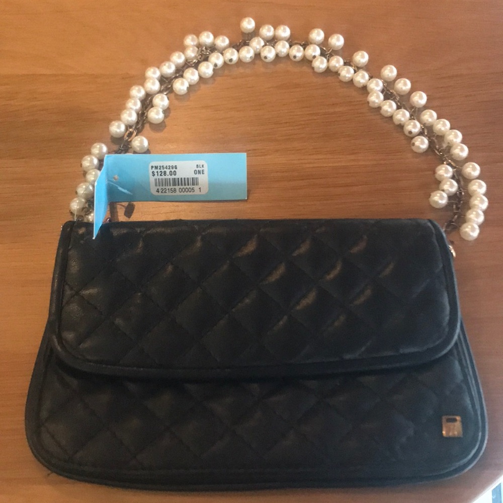 Marciano Black Quilted Leather Pearl Chain Bag